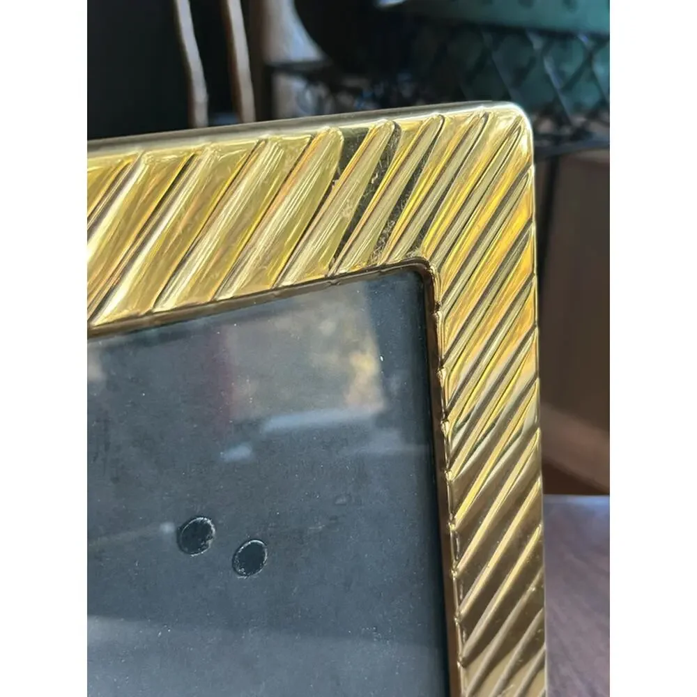 vintage solid brass picture frame diagonal ribbed pattern